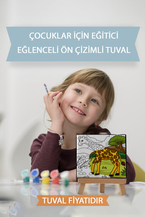 Sevimli Zürafa Ön Çizimli Boyama Tuvali 9126