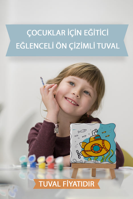 Sevimli Denizaltı Ön Çizimli Boyama Tuvali 9057