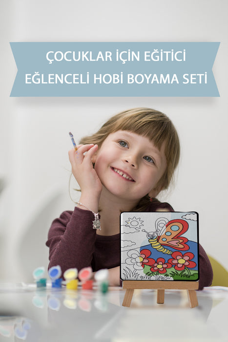 Sevimli Renkli Kelebek, Çocuk Eğitici Tuval Boyama Hobi Seti 9172