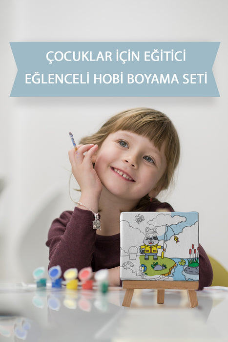 Sevimli Hayvanlar Tablosu, Çocuk Eğitici Tuval Boyama Hobi Seti 9088