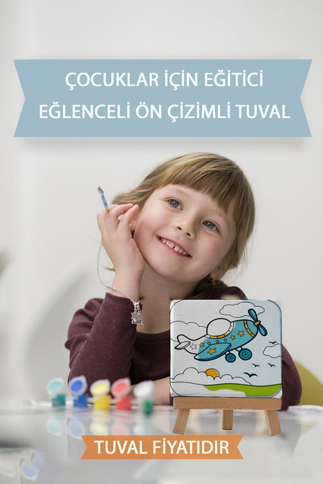 Sevimli Uçak Ön Çizimli Boyama Tuvali 9055