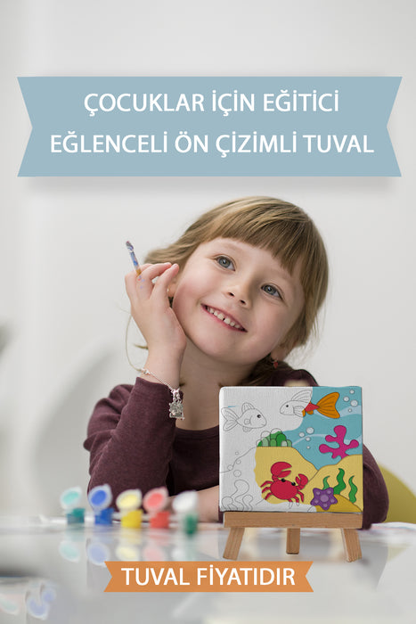 Sevimli Denizaltı Manzarası Ön Çizimli Boyama Tuvali 9098