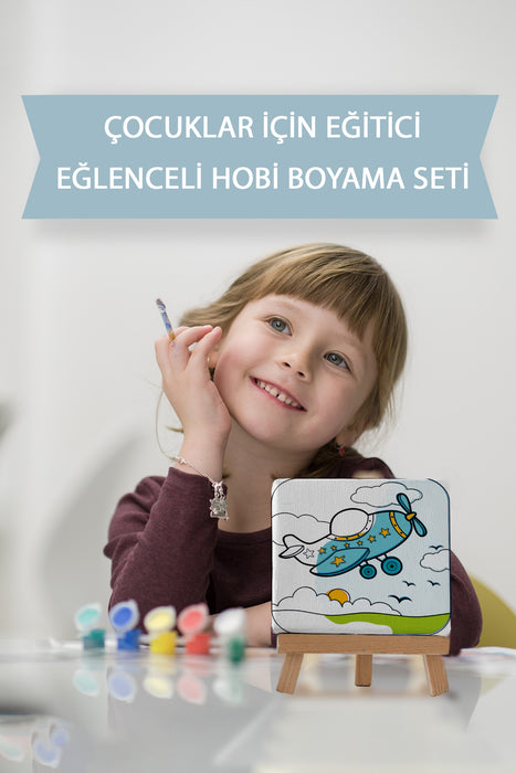 Sevimli Uçak, Çocuk Eğitici Tuval Boyama Hobi Seti 9055