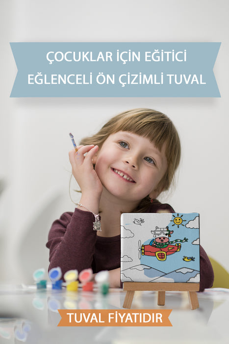 Sevimli Uçan İnek Ön Çizimli Boyama Tuvali 9066