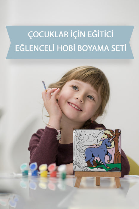 Sevimli Unicorn, Çocuk Eğitici Tuval Boyama Hobi Seti 9158