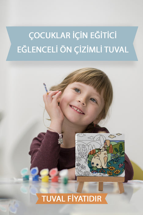 Sevimli Tavşan Ön Çizimli Boyama Tuvali 9136