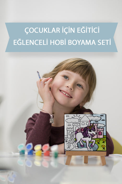 Sevimli Unicorn, Çocuk Eğitici Tuval Boyama Hobi Seti 9220