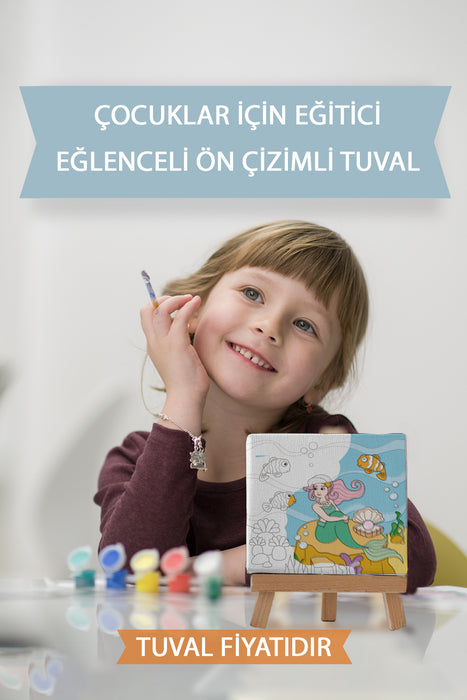 Sevimli Denizkızı ve Balıklar Ön Çizimli Boyama Tuvali 9084