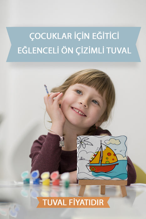 Sevimli Yelkenli Ön Çizimli Boyama Tuvali 9020