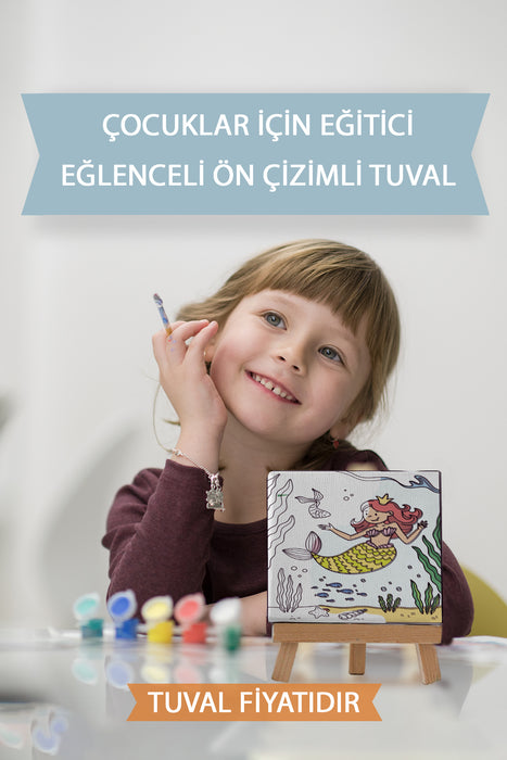 Sevimli Deniz Kızı Ön Çizimli Boyama Tuvali 9148