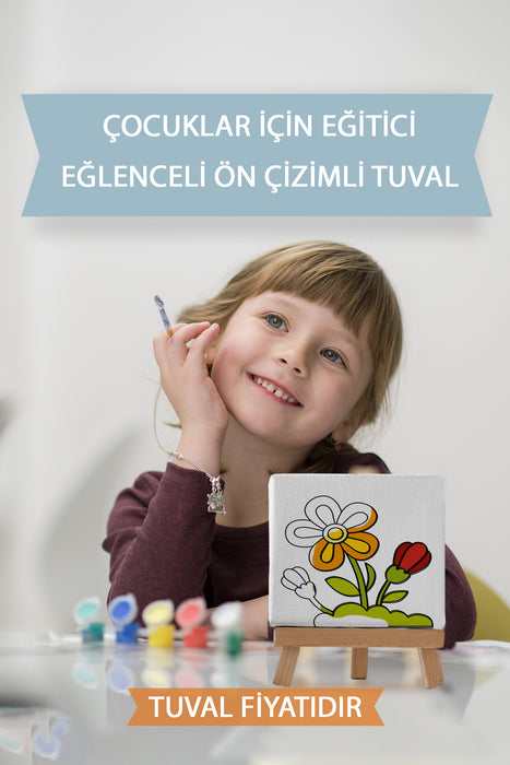 Sevimli Çiçek Ön Çizimli Boyama Tuvali 9062