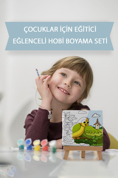 Sevimli Renkli Kuş, Çocuk Eğitici Tuval Boyama Hobi Seti 9004