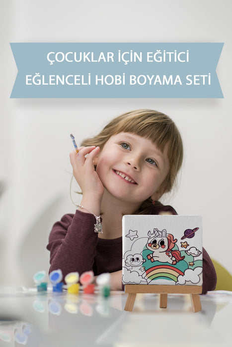 Sevimli Unicorn, Çocuk Eğitici Tuval Boyama Hobi Seti 9213