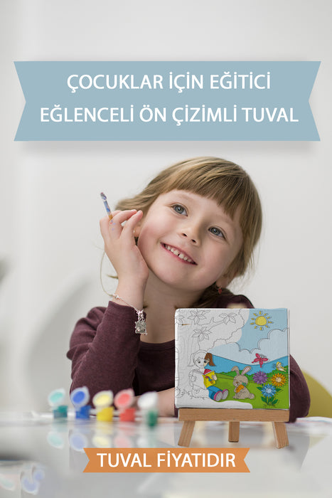 Kitap Okuyan Sevimli Kız Ön Çizimli Boyama Tuvali 9080