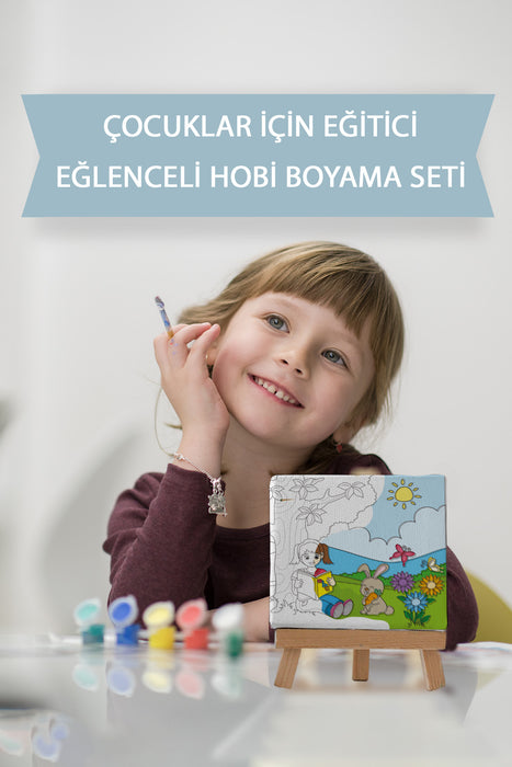 Kitap Okuyan Sevimli Kız, Çocuk Eğitici Tuval Boyama Hobi Seti 9080