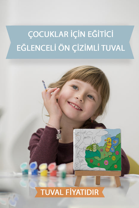 Sevimli Tırtıl ve Kelebek Ön Çizimli Boyama Tuvali 9087