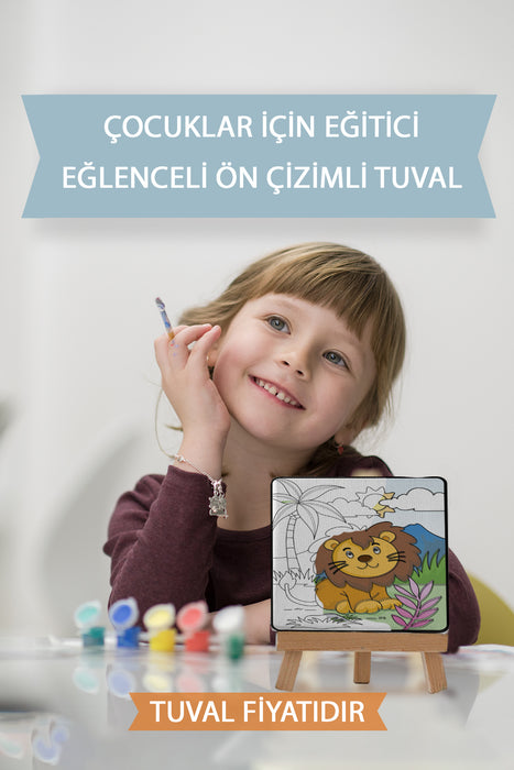 Sevimli Aslan ve Köpek Ön Çizimli Boyama Tuvali 9176