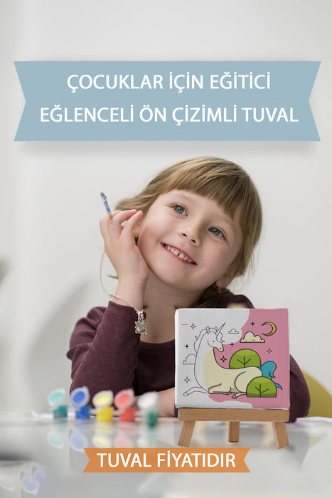 Sevimli Unicorn Ön Çizimli Boyama Tuvali 9156
