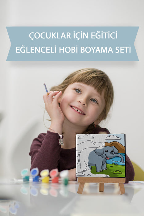 Sevimli Fil, Çocuk Eğitici Tuval Boyama Hobi Seti 9117