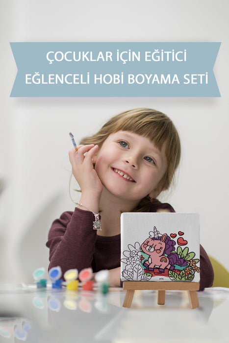 Sevimli Unicorn, Çocuk Eğitici Tuval Boyama Hobi Seti 9214