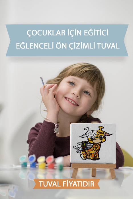 Sevimli Öğrenci Zürafa Ön Çizimli Boyama Tuvali 9035