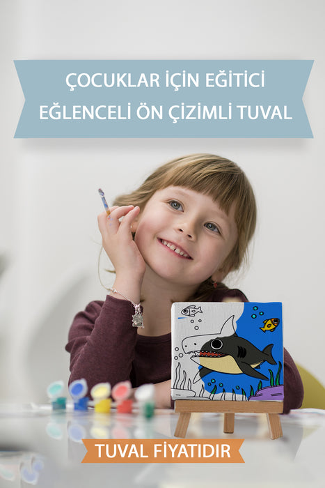 Sevimli Köpek Balığı Ön Çizimli Boyama Tuvali 9091
