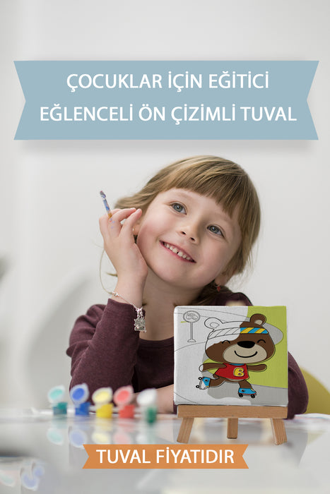 Sevimli Ayı Ön Çizimli Boyama Tuvali 9192