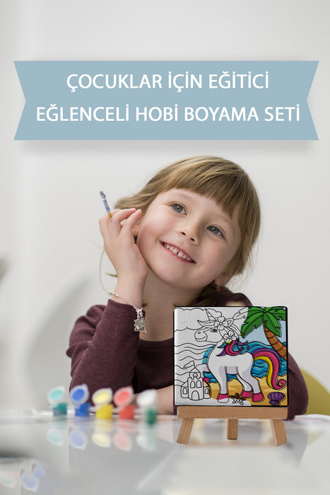 Sevimli Unicorn, Çocuk Eğitici Tuval Boyama Hobi Seti 9212