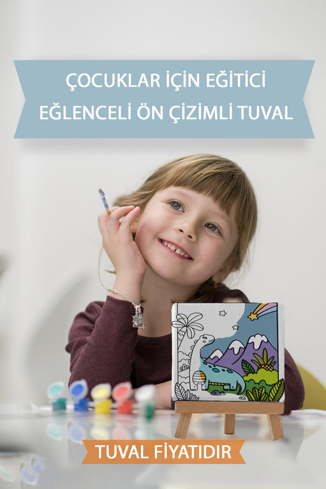 Sevimli Yavru Dinazor Ön Çizimli Boyama Tuvali 9144