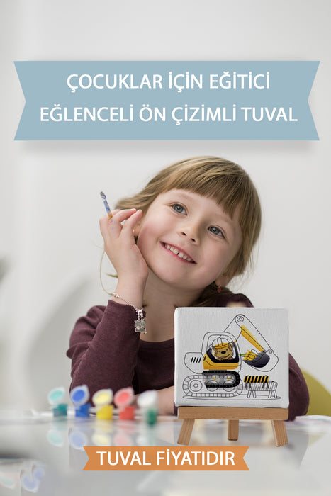 Sevimli Ekskavatör Kepçe Ön Çizimli Boyama Tuvali 9223