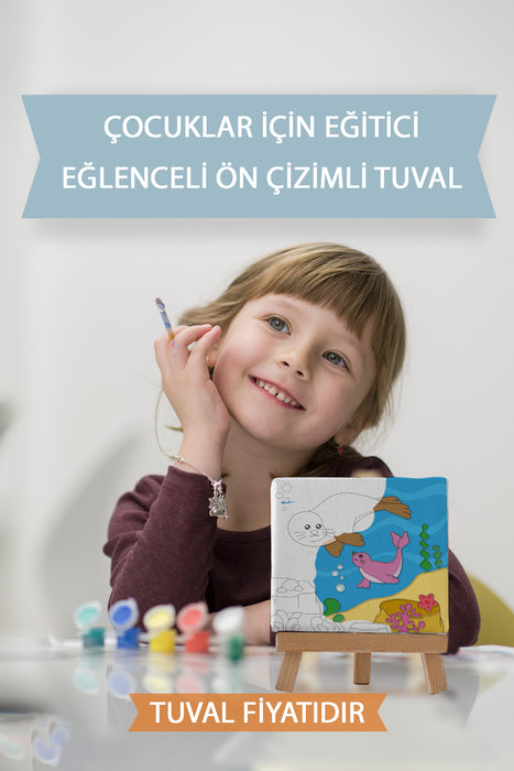 Sevimli Fok Balıkları Ön Çizimli Boyama Tuvali 9034