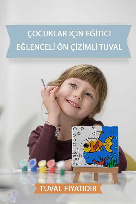 Sevimli Renkli Balık Ön Çizimli Boyama Tuvali 9090