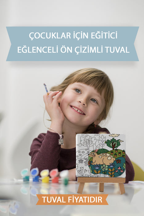 Sevimli Tavşan Ön Çizimli Boyama Tuvali 9133