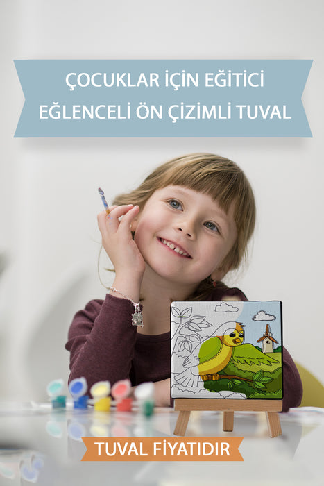 Sevimli Renkli Kuş Ön Çizimli Boyama Tuvali 9004
