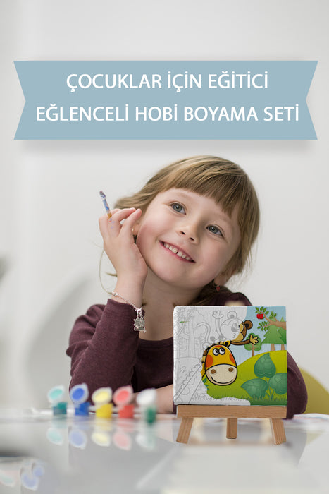 Sevimli Zurafa ve Maymun, Çocuk Eğitici Tuval Boyama Hobi Seti 9018