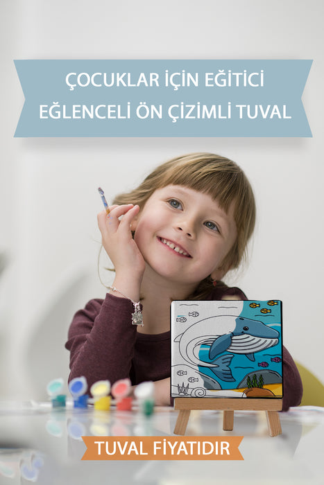 Sevimli Mavi Balina Ön Çizimli Boyama Tuvali 9006