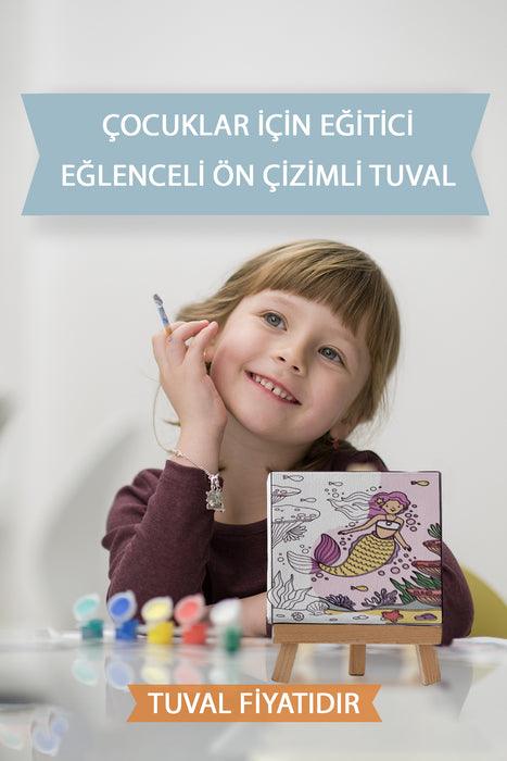 Sevimli Deniz Kızı Ön Çizimli Boyama Tuvali 9152