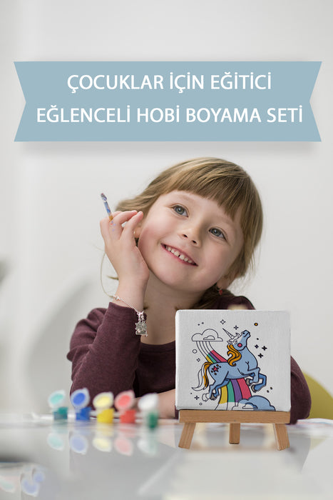 Sevimli Unicorn, Çocuk Eğitici Tuval Boyama Hobi Seti 9157