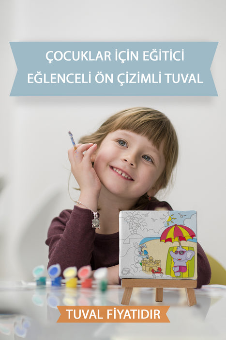 Tatil Yapan Sevimli Hayvanlar Ön Çizimli Boyama Tuvali 9031