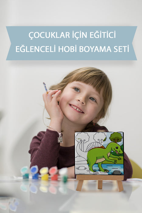 Sevimli Yavru Dinazor, Çocuk Eğitici Tuval Boyama Hobi Seti 9206