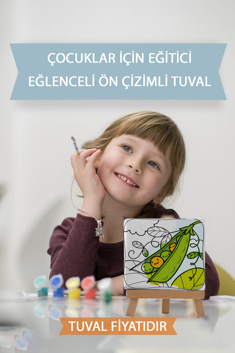 Sevimli Bezelyeler Ön Çizimli Boyama Tuvali 9053