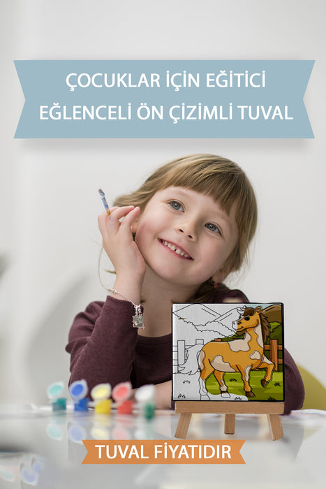 Sevimli At Ön Çizimli Boyama Tuvali 9162