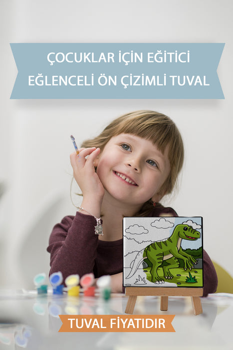 Sevimli Yavru Dinazor Ön Çizimli Boyama Tuvali 9225
