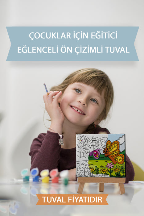 Sevimli Kelebekler Ön Çizimli Boyama Tuvali 9210