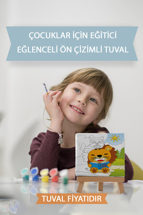Sevimli Aslan ve Baykuş Ön Çizimli Boyama Tuvali 9201