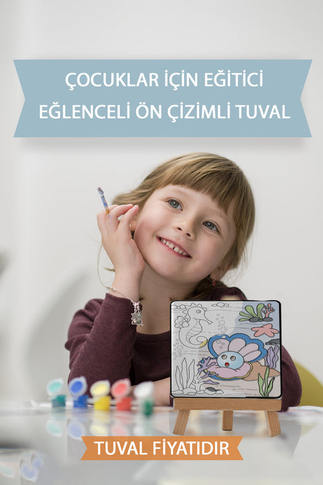 Sevimli Denizaltı Canlıları Ön Çizimli Boyama Tuvali 9175