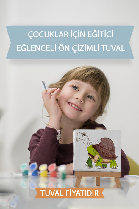 Sevimli Kaplumbağa Ön Çizimli Boyama Tuvali 9154