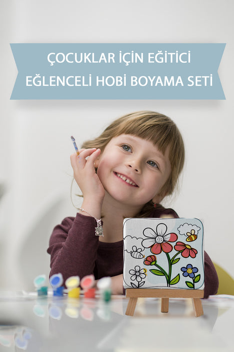 Sevimli Arılar ve Çiçekler, Çocuk Eğitici Tuval Boyama Hobi Seti 9047