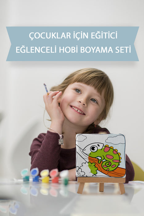 Sevimli Bukalemun, Çocuk Eğitici Tuval Boyama Hobi Seti 9049