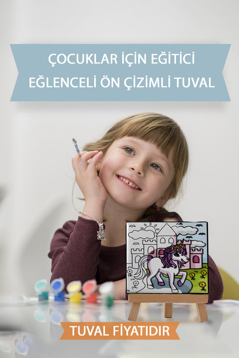 Sevimli Unicorn Ön Çizimli Boyama Tuvali 9220